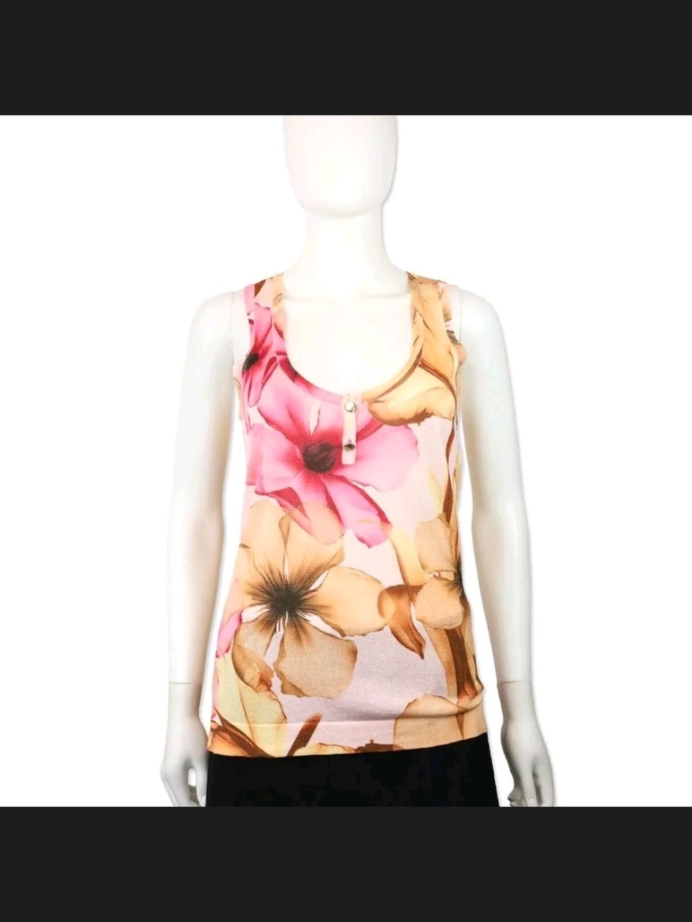 Versace Floral Scoop Neck Tank Top - Pink & Tan